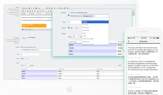 Team More News module: CMS with restricted audience access and push notifications on iPhone